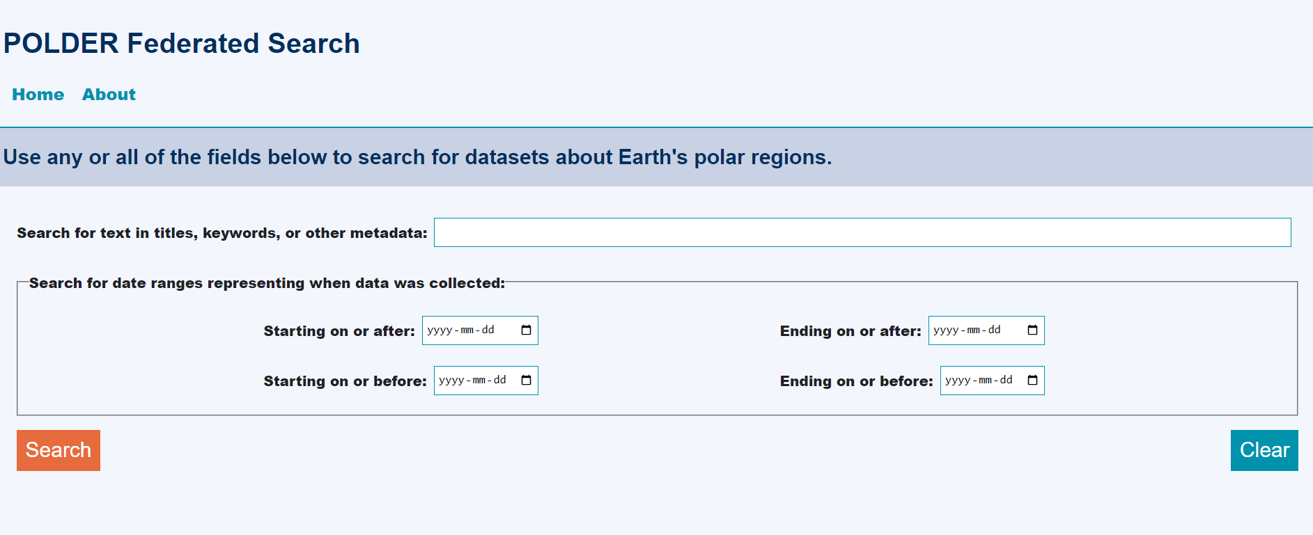 Polar Federated Search showing results across polar research datasets